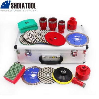 M14 Red Vacuum Brazed Diamond Drill Core Bits and Blade and Hand Polishing Pads and Polishing Pad and Soft Foam Back Pad with Box