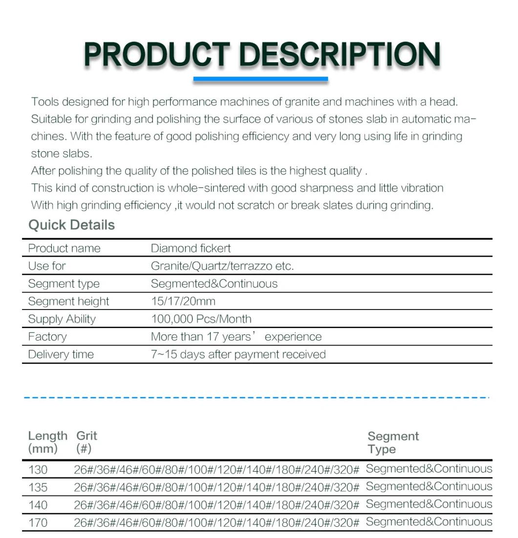 Environmental Protection Diamond Tools Fickert Abrasive for Stone Slab Grinding