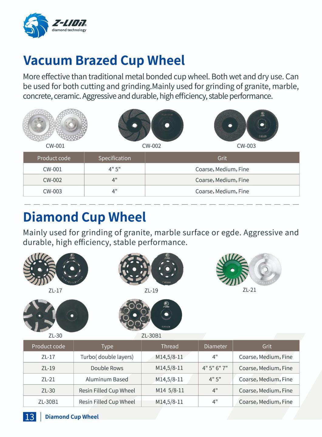 High Quality Vacuum Brazed Cup Wheel for Stone and Ceramic, Concrete Cutting and Grinding