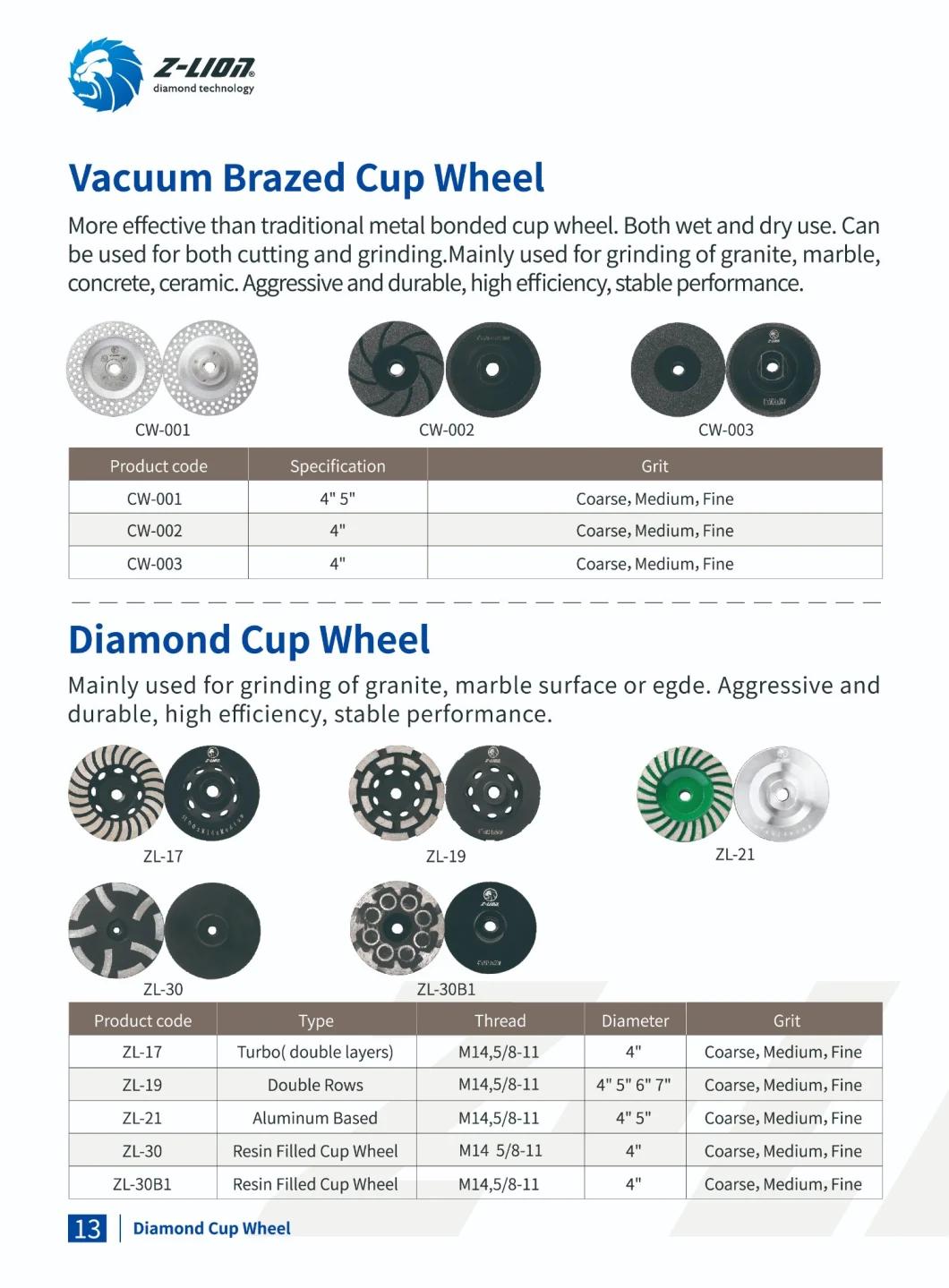 Vacuum Brazed Cup Wheel for Granite, Marble, Concrete, Ceramic Cutting and Grinding