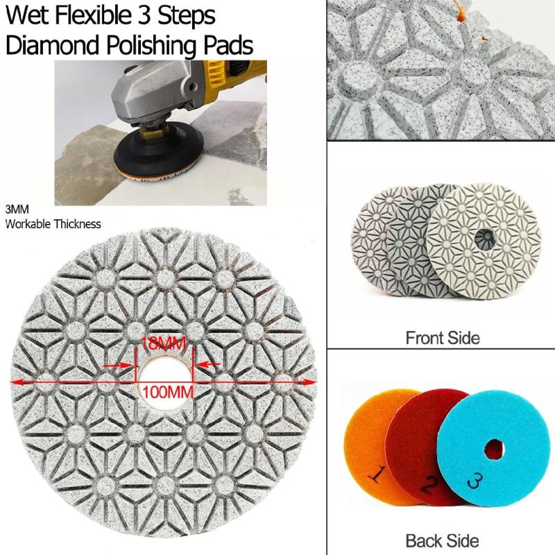 3PCS/Set 4" Flower Type 3 Step Diamond Polishing Pad for Granite