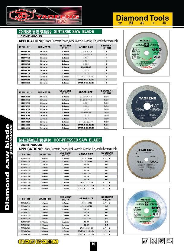 10 Circular Cold-Pressed Wet Cutting Diamond Saw Blade for Ceramic Tile