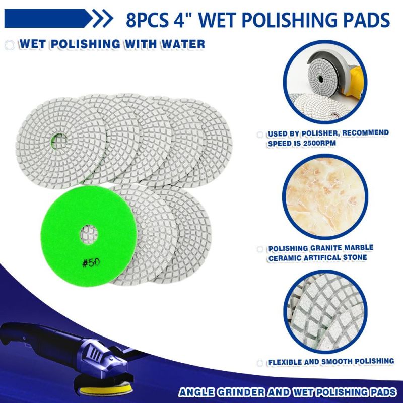 4"/ 100mm Diamond Wet Flexible White Bond Polishing Pads for Granite