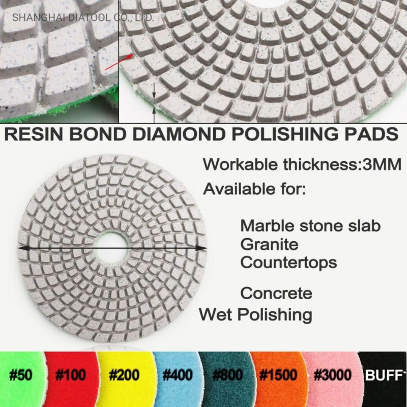 4"/ 100mm Diamond Wet Flexible White Bond Polishing Pads for Granite