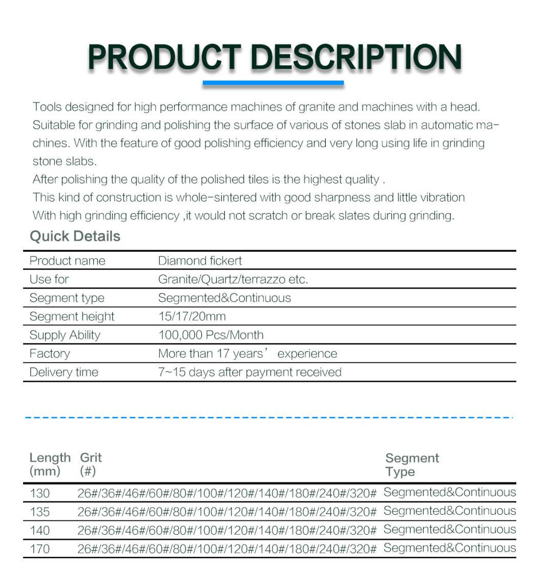 Professional Diamond Fickert for Granite Grinding with Good Sharpness and Little Vibration