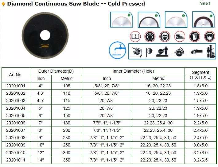 Diamond Continous, Segment, Turbo Rim Circular Saw Blade