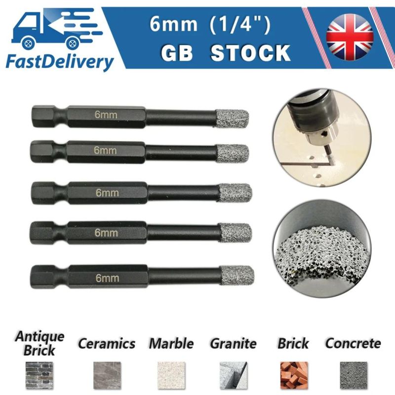 Vacuum Brazed Diamond Drill Bit with Quick-Fit Shank for Granite Marble Porcelain Tile Drilling