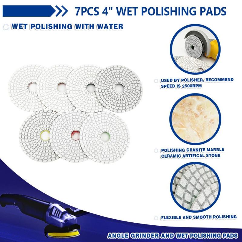 4"/ 100mm Diamond Wet Flexible White Bond Polishing Pads for Granite