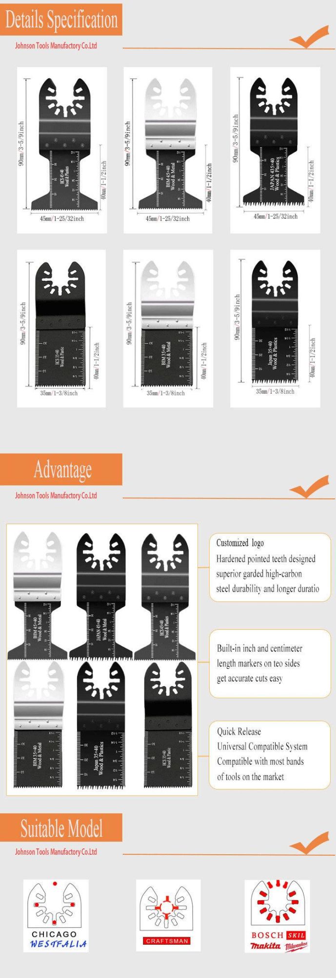 20PCS Pack Oscillating Multitool Saw Blades Set for Cutting Wood, Plastic and Metal
